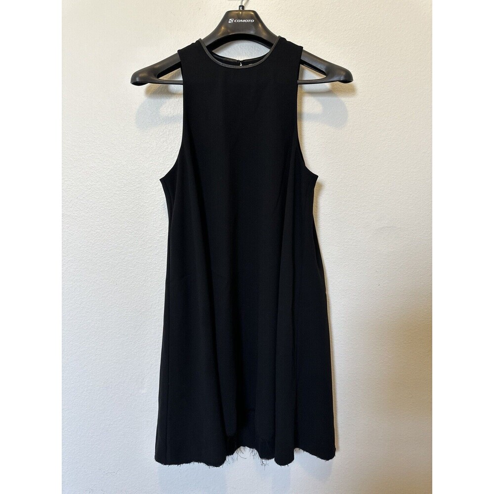 Alexander Wang Leather Trim Trapeze Crepe Dress size2 Black Newlike Cutoff Ends
